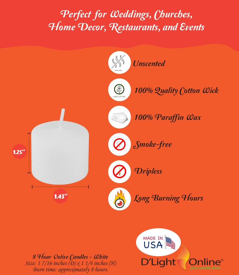 D'light Online Unscented Votive Candles - Small Candles for Synagogues  Churches  Baby Shower  Home Decoration  Restaurants and Weddings (White  8 Hour - Set of 72) - Image 2